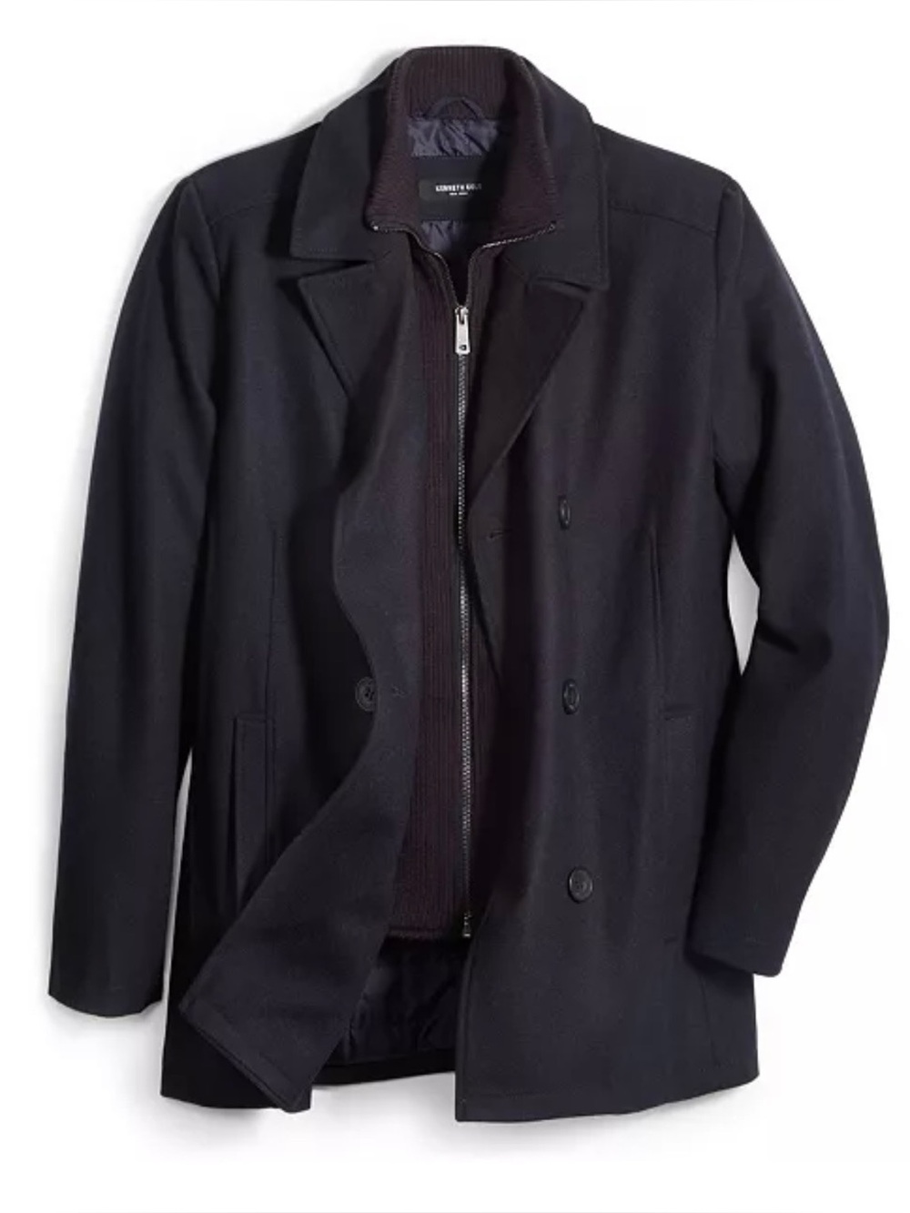 Kenneth Cole Men's Navy and Black Wool Blend Overcoat - 44NN8472